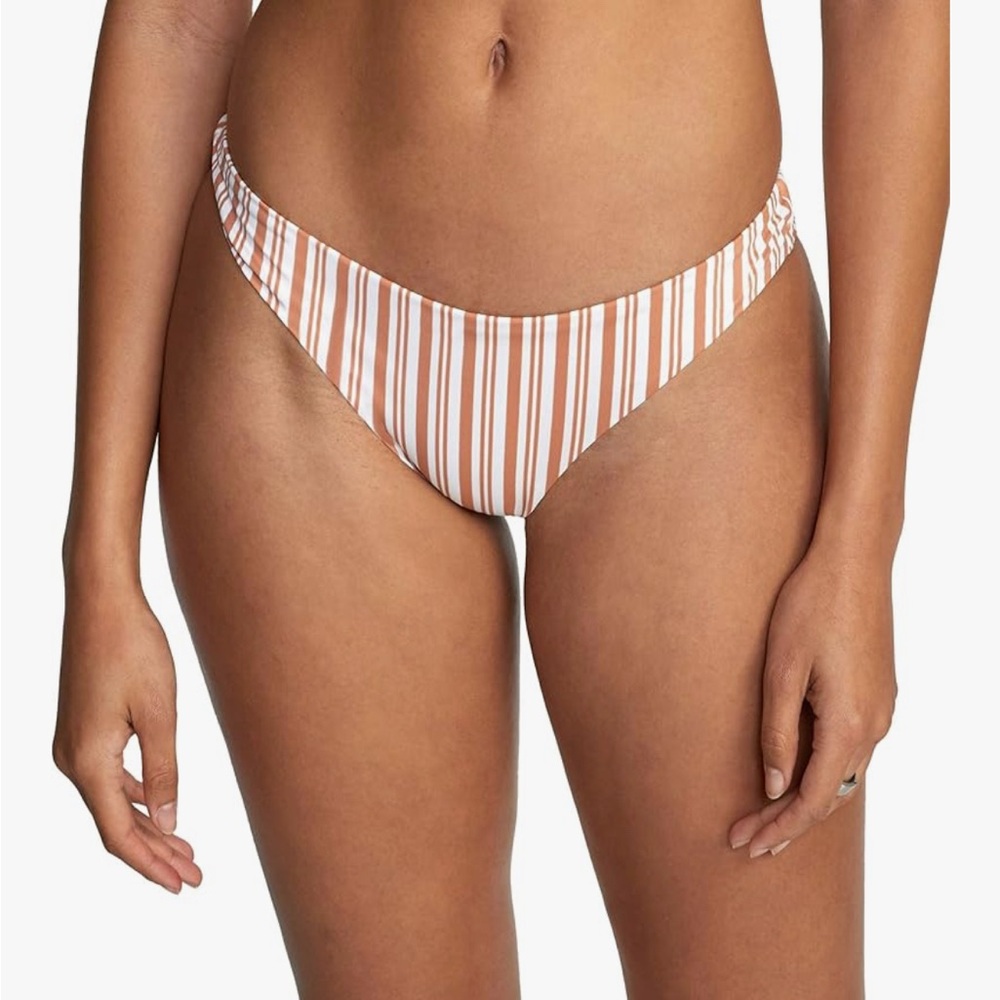 RVCA Women's Standard Swimsuit Bikini Bottom Medium Cut- Tan and White